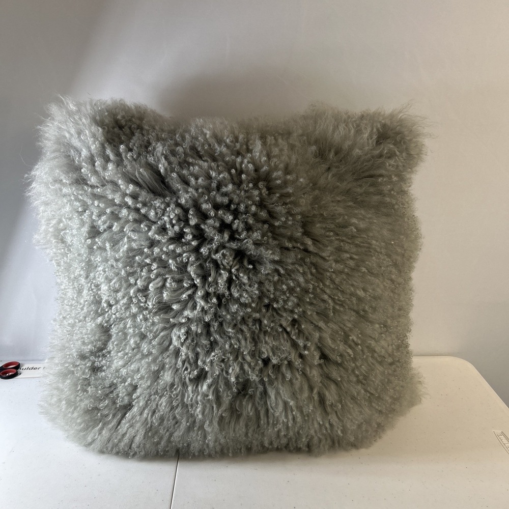 West Elm 24x24 Lamb Fur Pillow Cover w Down Insert‎ Gray